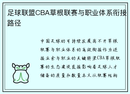 足球联盟CBA草根联赛与职业体系衔接路径