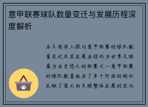 意甲联赛球队数量变迁与发展历程深度解析
