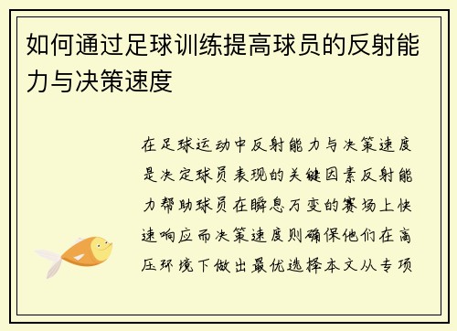 如何通过足球训练提高球员的反射能力与决策速度