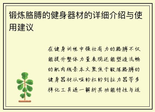 锻炼胳膊的健身器材的详细介绍与使用建议